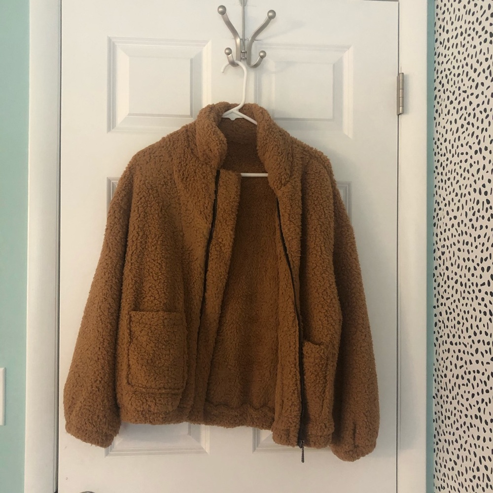brown fluffy jacket !!